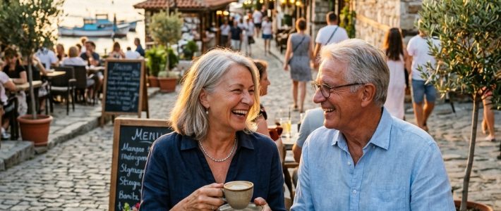 Retiring Expats having Coffee in Nessebar Bulgaria